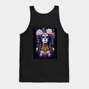 Sugar Skull Art - Woman in Colorful Sugar Skull Makeup Tank Top